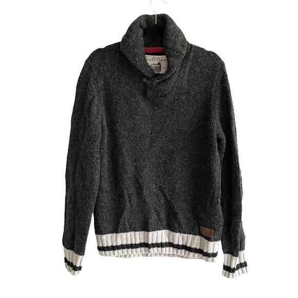 ROOTS CABIN Men’s Wool Chunky Knit Pullover Sweater Elbow Patches Black Grey M - Picture 6 of 8